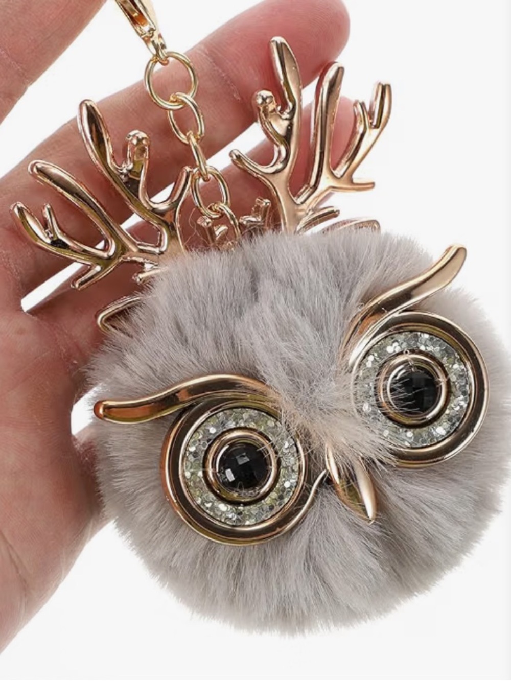 Owl with Antlers Pom Pom Bag Charm NWT